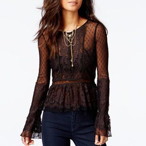 Free People Penelope peplum lace sheer victorian button up top M